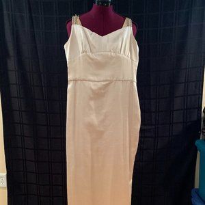 Cream Satin Column Dress with high slit